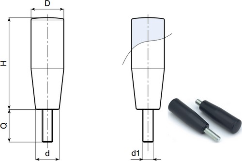 Handle with threaded stud