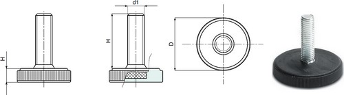 Knurled mounting foot with threaded stud