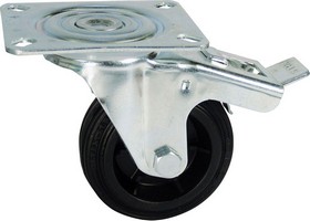 Industrial Castrors - Black Rubber Tyre, Plastic Centre Swivel Plate Braked